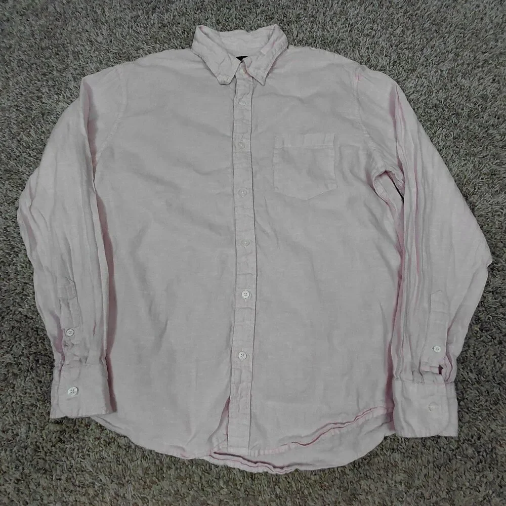 J Crew Linen Blend Button Down Shirt Mens Large Light Pink Long Sleeve Pocket
